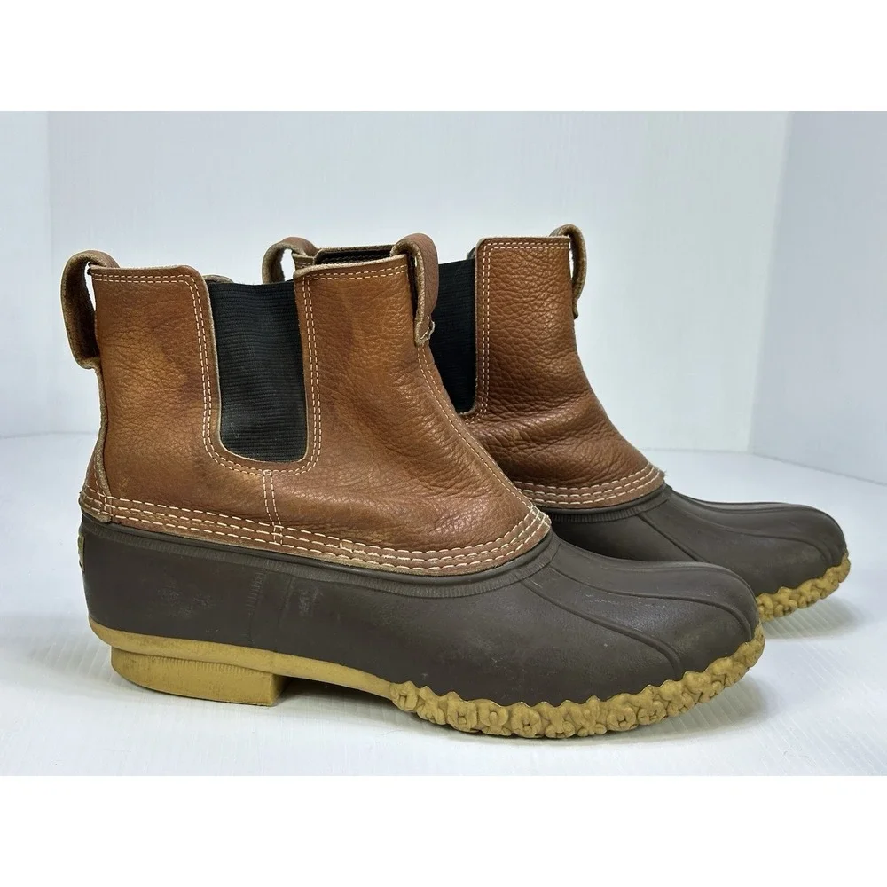 LL Bean Men 12 M Chelsea Bean Boots Tumbled Leather Duck Boots USA Brown